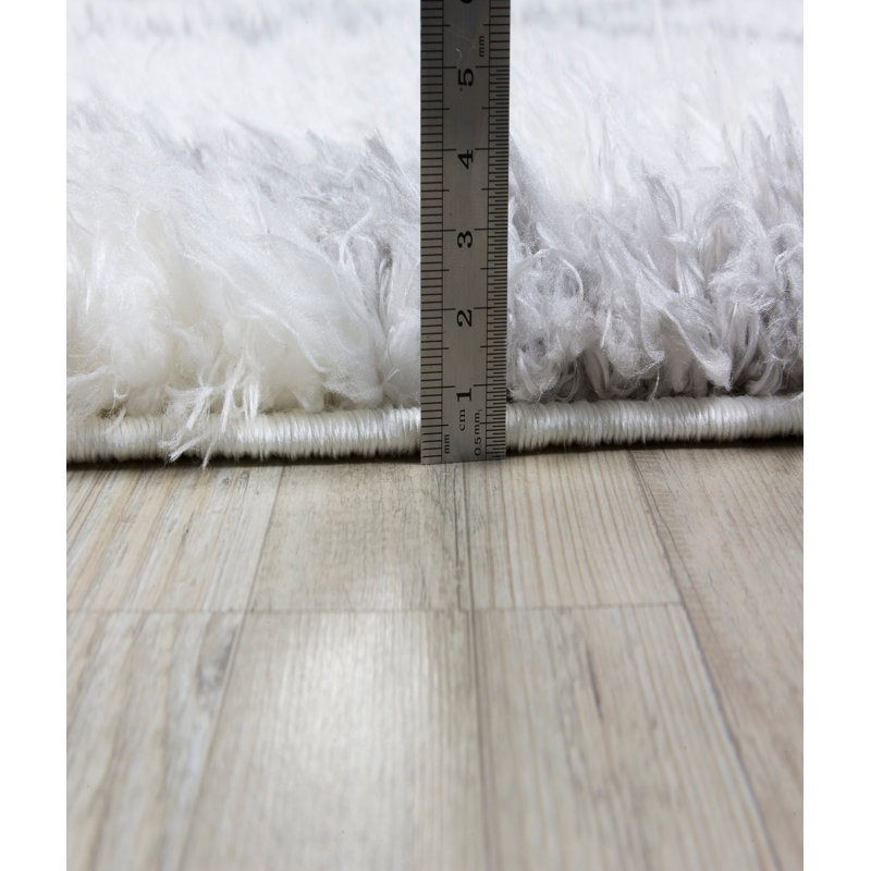 Tapis géométrique rectangulaire en polyester tissé à la machine blanc / gris Nido, Rectangle 6 pi 7 po x 9 pi 6 po