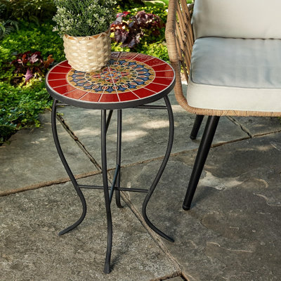 Mosaic Side Table - Small Patio Outdoor Table Indoor Folding Round End Table With Plant Stand