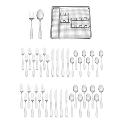 Pfaltzgraff Linden 42-Piece Stainless Steel Flatware Set with Caddy, Service For 8