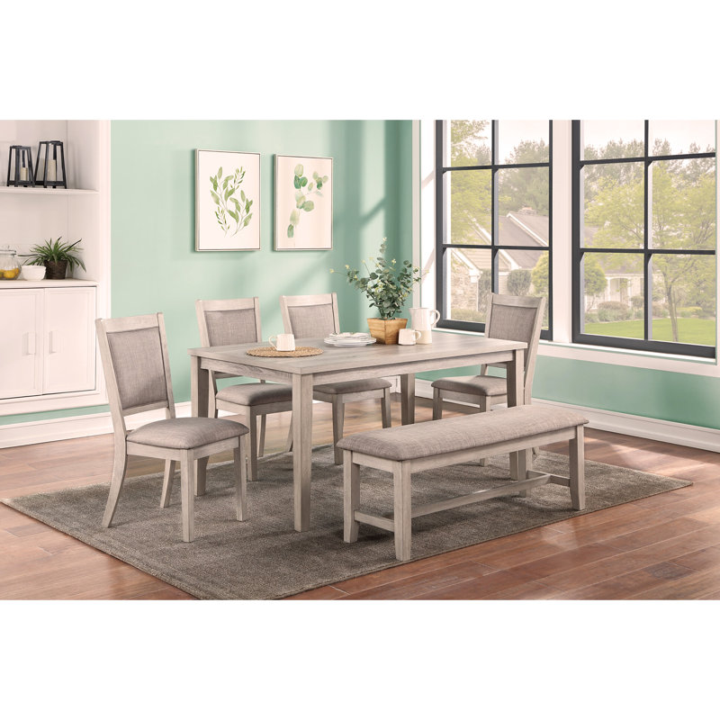 Table de salle à manger contemporaine 6 pièces avec 4 chaises d'appoint et banc rembourré, Naturel, Gris, Naturel