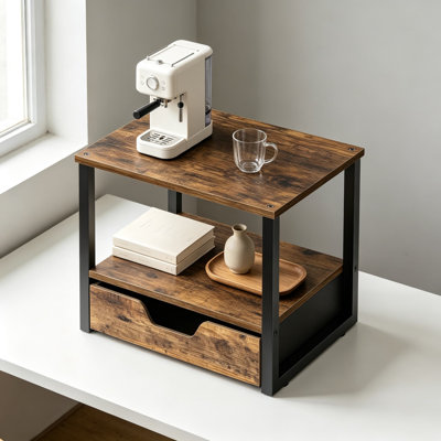 Support d'imprimante de bureau, table d'imprimante à 2 niveaux avec tiroir non tissé, organisateur de bureau polyvalent pour le bureau personnel, tablette de rangement ouverte sous le bureau