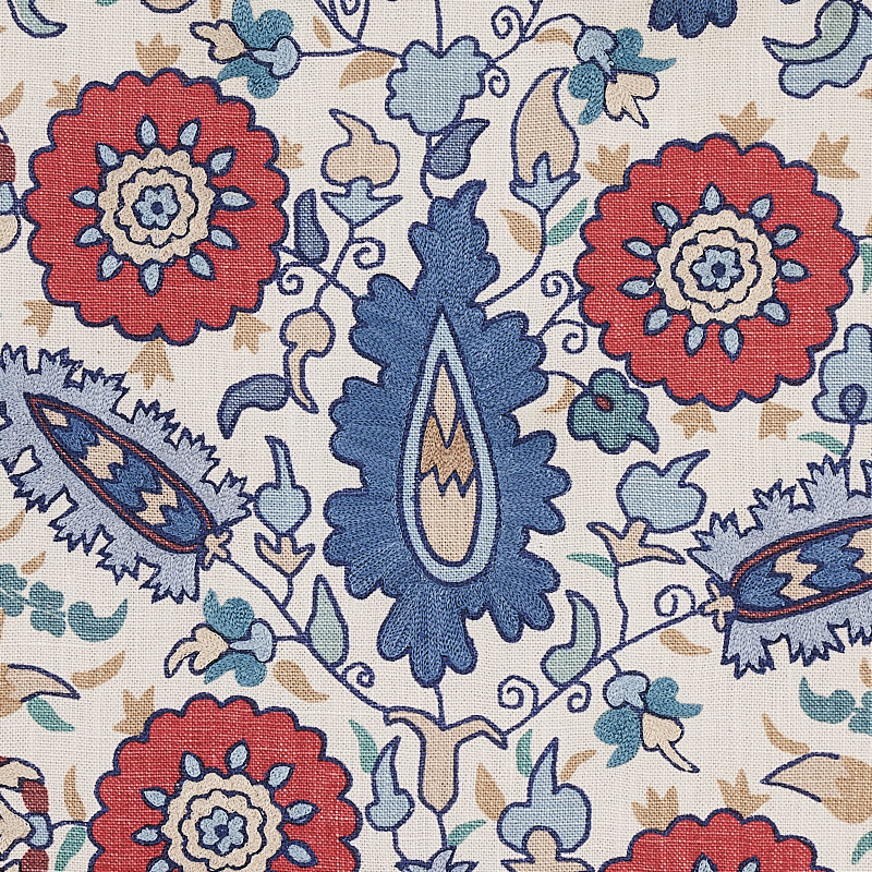 Tissu de broderie Anatolia, Bleu/rouge