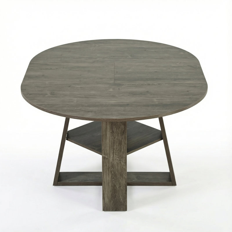 43.3–59″ Extendable Dining Table with Removable Leaves & Storage Shelf, Natural