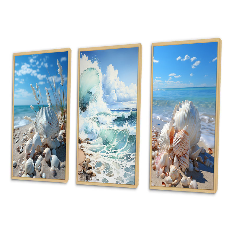 Florida Seaside Harmony - Ensemble de 3 pièces d'art nautique et de plage, Encadré naturel, H 28 po x l 36 po