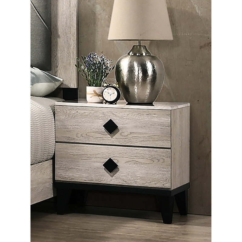 Table de chevet crème 2 avec poignées pour décor de chambre à coucher 2 pieds noirs avec plateau rectangulaire