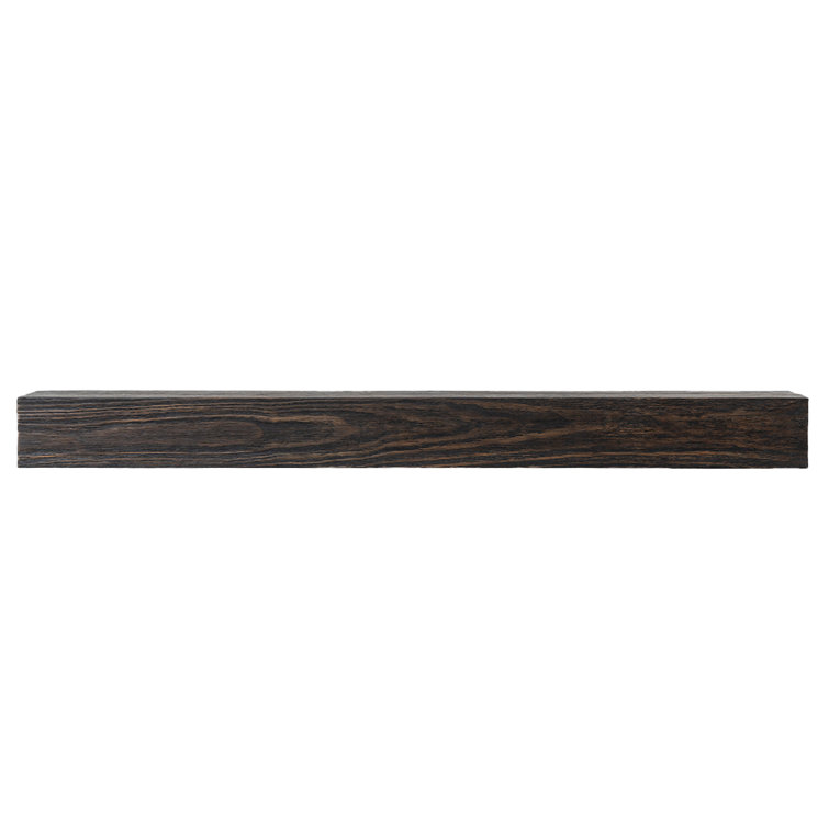 Stowe Rustic Charcoal Wood Fireplace Mantel Shelf - With Dark Hand Brushed Sand Groove Pattern