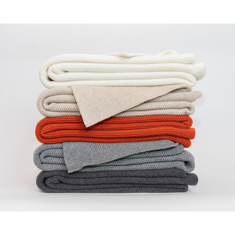 Domenica Knit Cashmere Throw Blanket, Vanilla