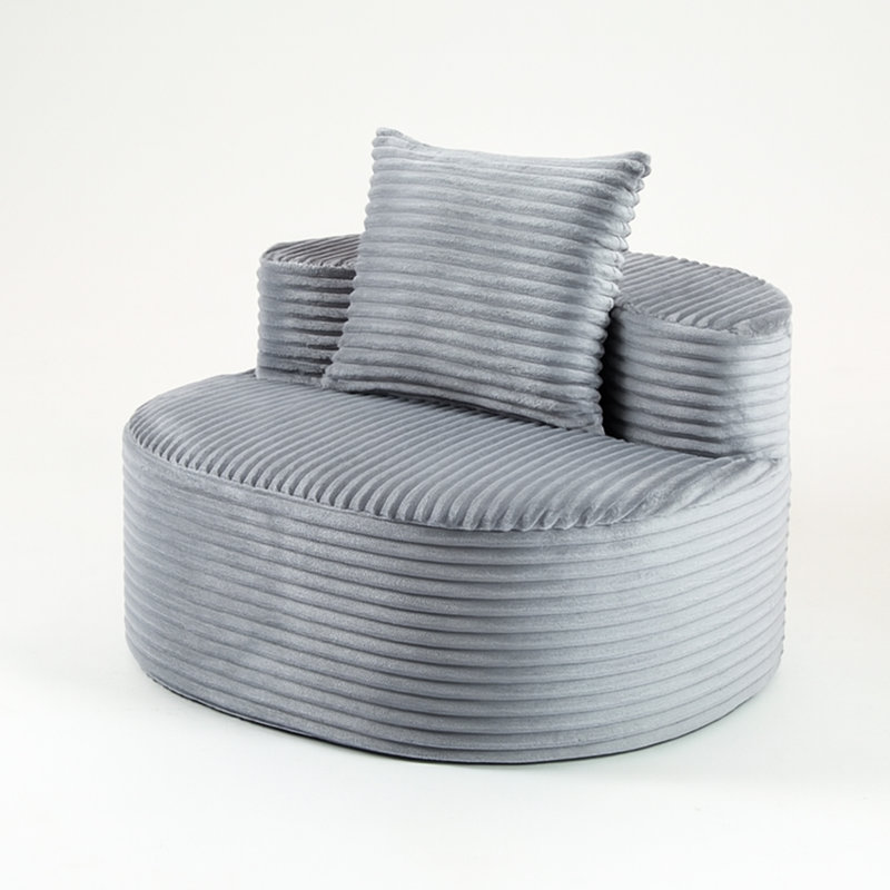 Fauteuil à accoudoirs simple gris compressé, revêtement en velours côtelé, éponge haute densité de style moderne, doux et sans assemblage, pour zone principale Moon Bay One avec rembourrage en mousse, coussins, salon principal