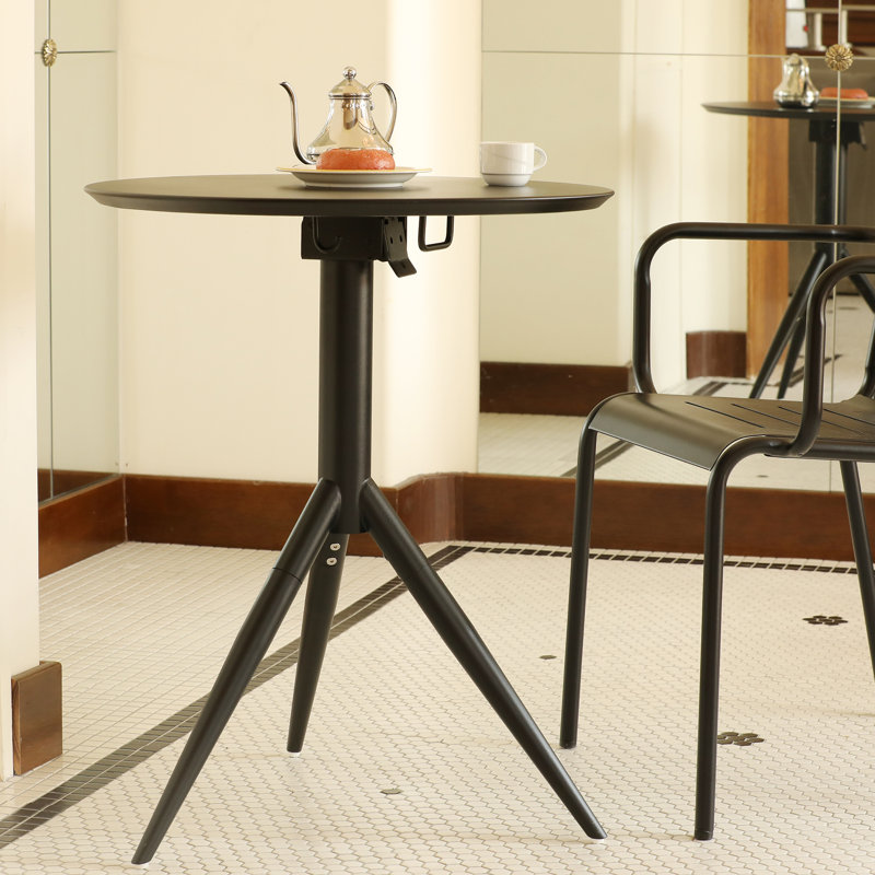 Black Foldable  Round Table, 23.6'' Diameter X 29.5'' Height, Metal, Waterproof & Rust-Resistant, Tripod Base, Indoor & Outdoor Patio Table