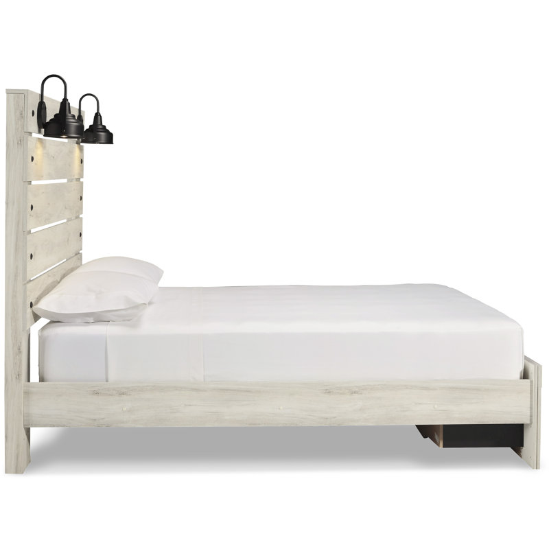 White Queen Upholstered Storage Bed with Headboard and Drawers
