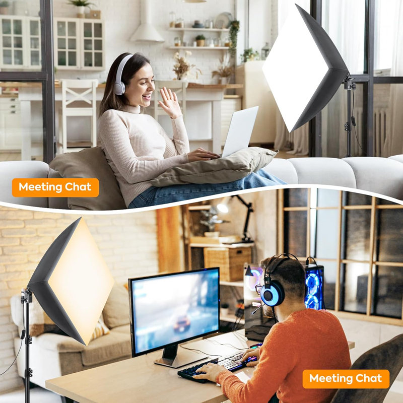 Ensemble d'éclairage professionnel 85W Softbox avec ampoule DEL à intensité variable, éclairage de studio continu bicolore 2700K-6400K pour la photographie, la vidéo, les portraits et la diffusion en direct
