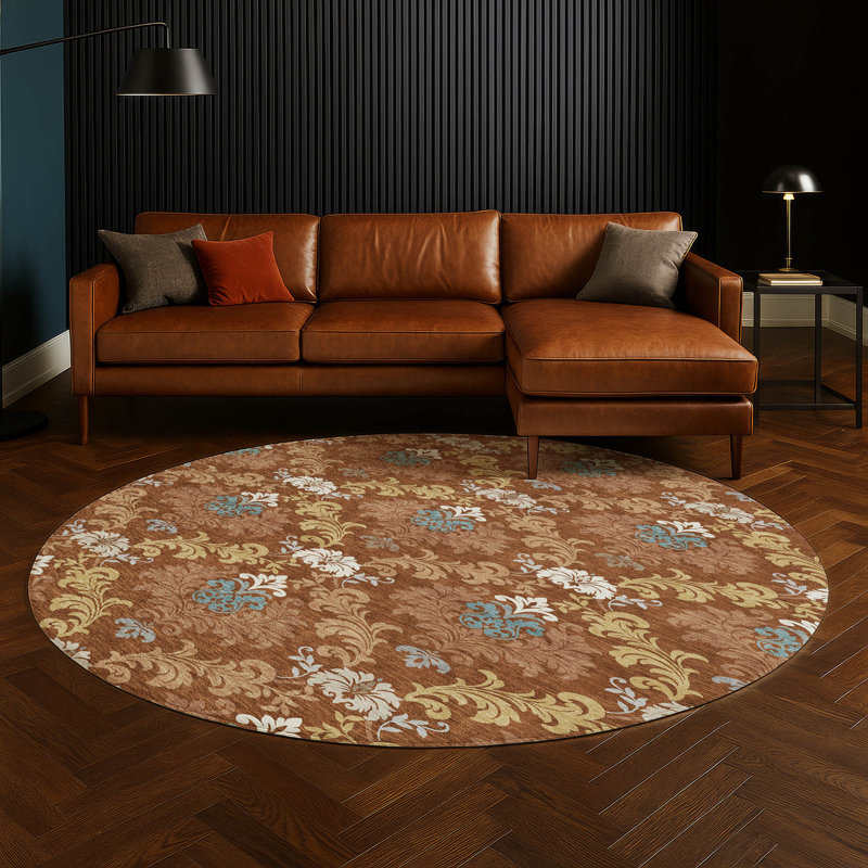 Machine Washable Indoor/Outdoor Chantille ACN2544 Damask Rug, Round 8', Paprika