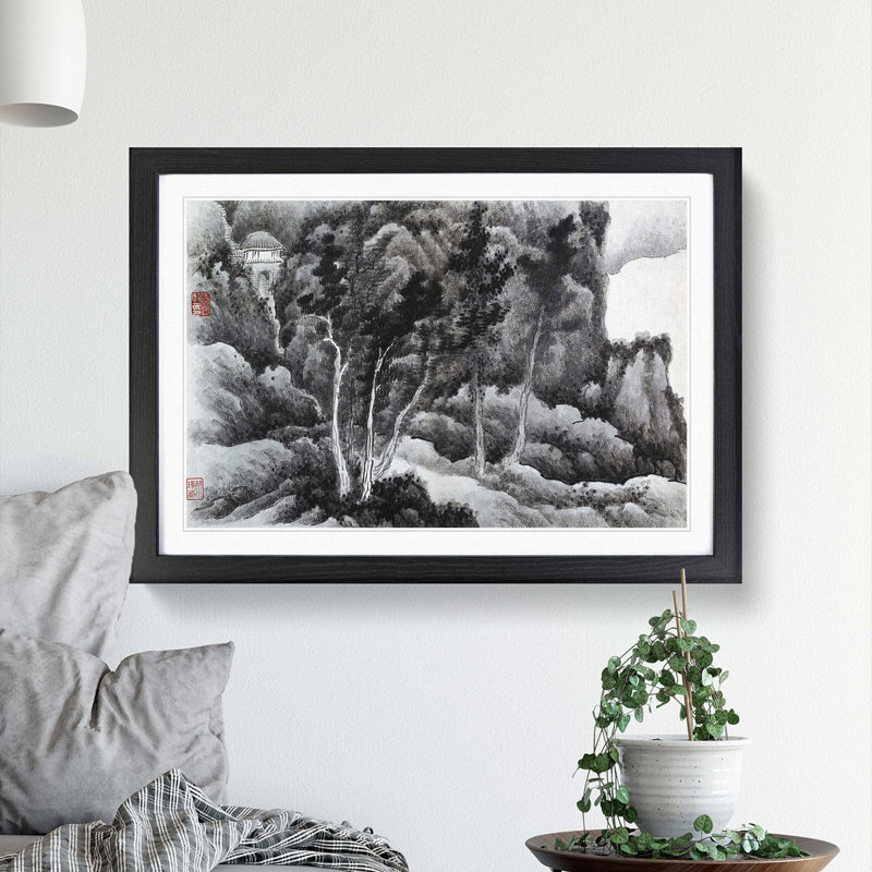 Landscape Vol.2 by Gong Xian - Picture Frame Drawing Print, Black Framed, 27cm H x 36cm W x 2cm D