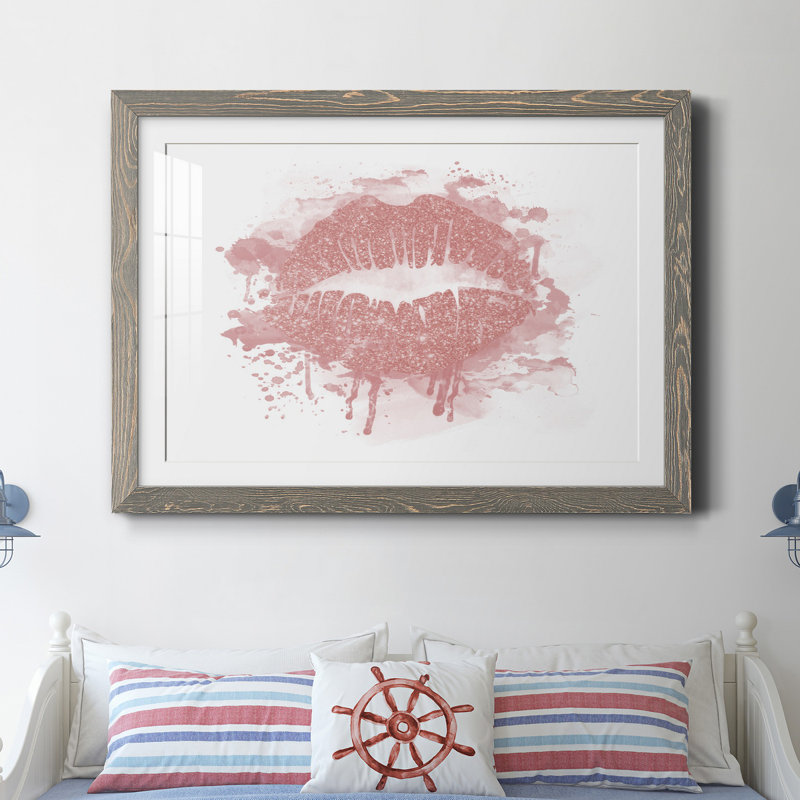 «Rose Gold Lips», impression sur papier encadrée, H 31,5 po x l 23,5 po x P 1,5 po, Papier avec cadre gris