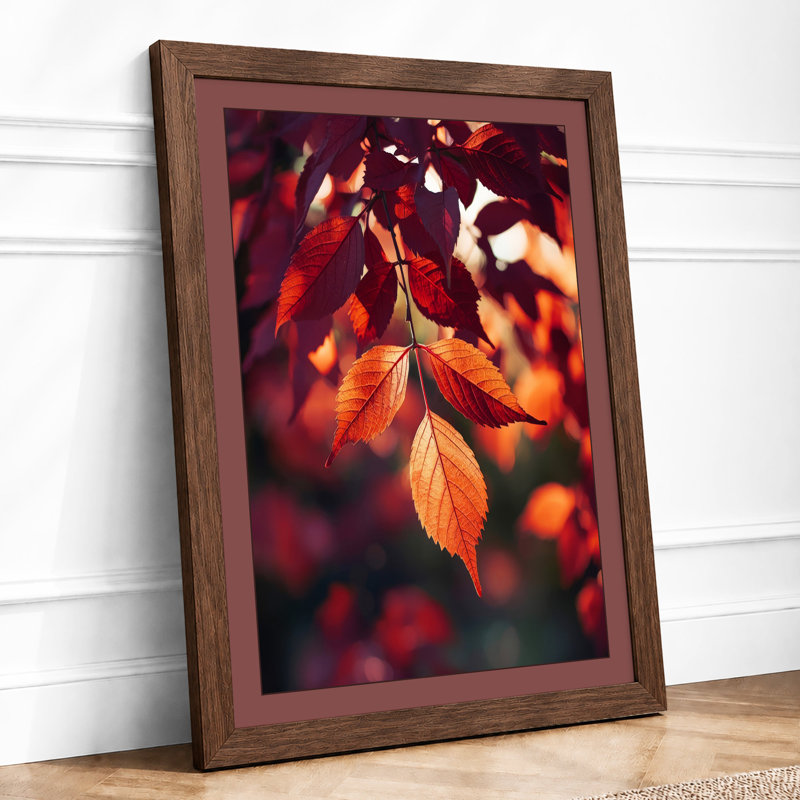 Autumn Leaves in Gold Botanical - Framed Print, A2 - 59.4 x 42.0 cm, Walnut