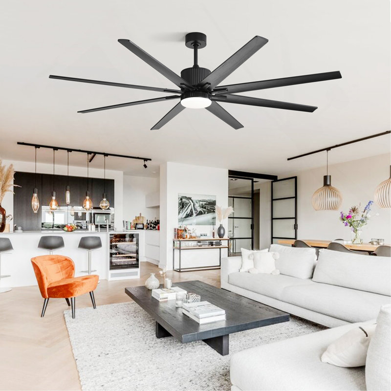 Ventilateur de plafond 76 pouces avec télécommande à intensité variable de 18 W à DEL 8 pales en bois massif noir pour le salon