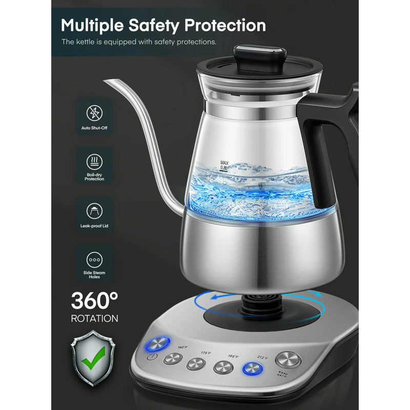 Electric Gooseneck Glass Kettle With Temperature Control