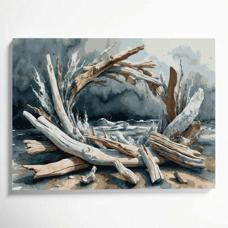 Coastal Driftwood Arrangement Grey Canvas Wall Art, 11" H x 14" W