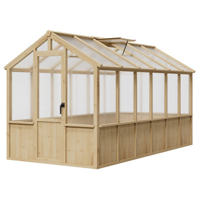 6x12 ft Greenhouse for Outdoors, Large Wooden Greenhouses with Adjustable Roof Vent & PC Panels & Lockable Door, Heavy Duty Spruce Frame Green House for Garden, Backyard, Patio