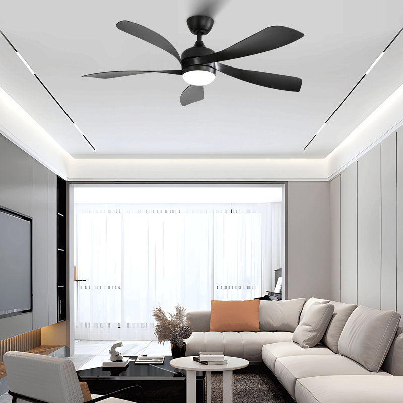 Ventilateur de plafond moderne de 52 pouces avec 3 lumières à DEL à intensité variable et 5 pales pour moteur à télécommande DC réversible