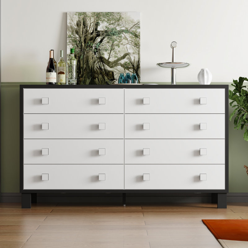 Commode double 8 tiroirs de 63 po de largeur avec pieds droits