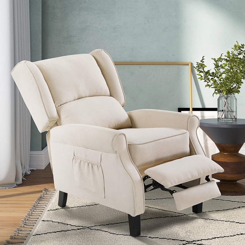 Fauteuil inclinable à oreilles avec massage lombaire Vesali, Mélange de lin beige