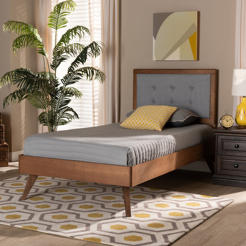 Cranbrook Twin Tufted Platform Bed, Brown/Light Gray