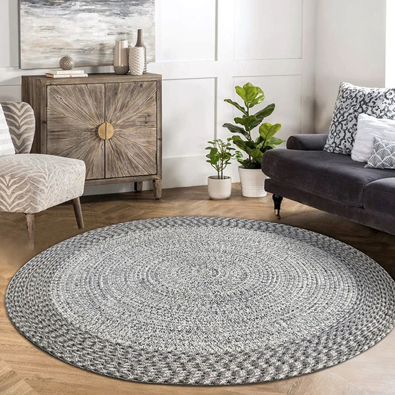 Rayan Small Handwoven Round Indoor/Outdoor Rug in Grey, Round 270cm