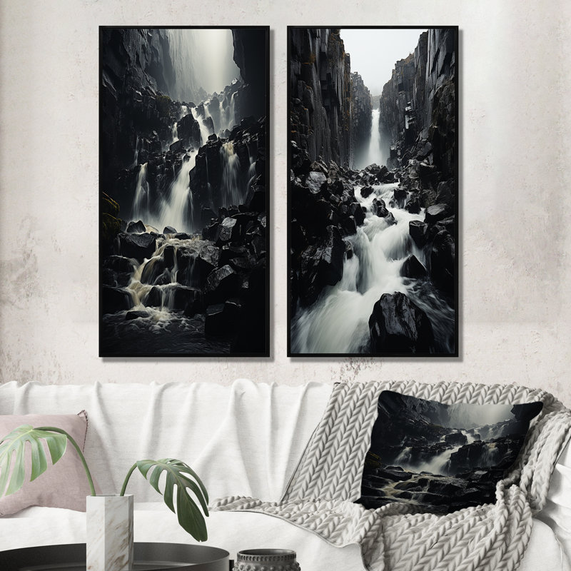 «Waterfall Ephemeral Cascade», 2 pièces sur toile, H 40 po x l 40 po, Cadre noir