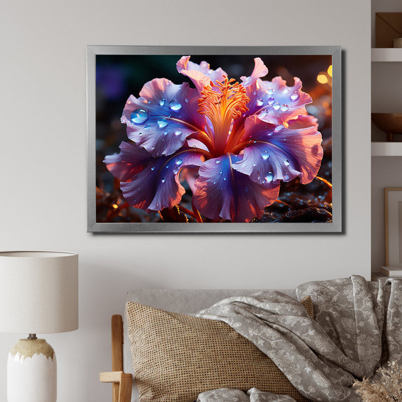 «Atward Flowers Glowing Iris», reproduction, H 30 po x l 40 po x P 1,5 po, Cadre simple argenté