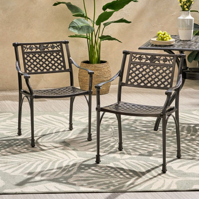 Cast Patio Chair, Aluminum Construction, 31.5'' Tall, 23.63'' Wide, 22.19'' Deep, Bronze Color, Pattern With Floral Details Outdoor Aluminum, Main Graceful - Adorned