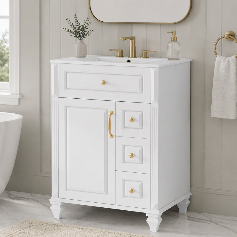 Meuble-lavabo de 61 cm avec lavabo, armoire moderne avec tiroir basculant et porte de salle de bain, Chrome chrome