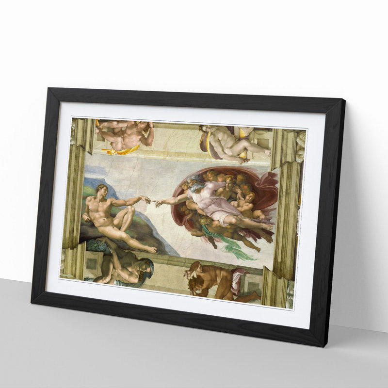 The Creation of Adam by Michelangelo - Framed Print, 36cm H x 48cm W x 2cm D, Black Framed