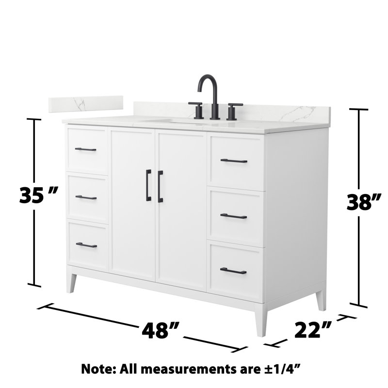 Elan 48'' Single Bathroom Vanity with Quartz Top, Matte Black, White, 8" Center