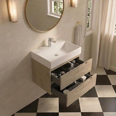 Meuble-lavabo mural 24 po avec 2 tiroirs en résine blanche Tona