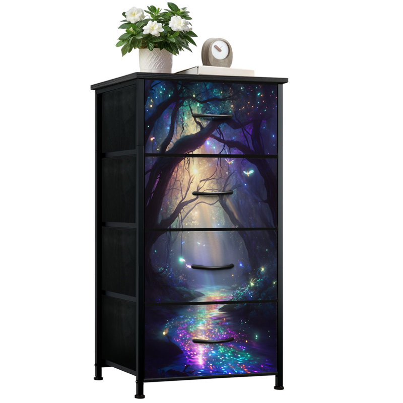 Commode pour chambre à coucher avec 4 tiroirs de rangement Mystical Forest Sparkling Lights Commode Dreamy Glow