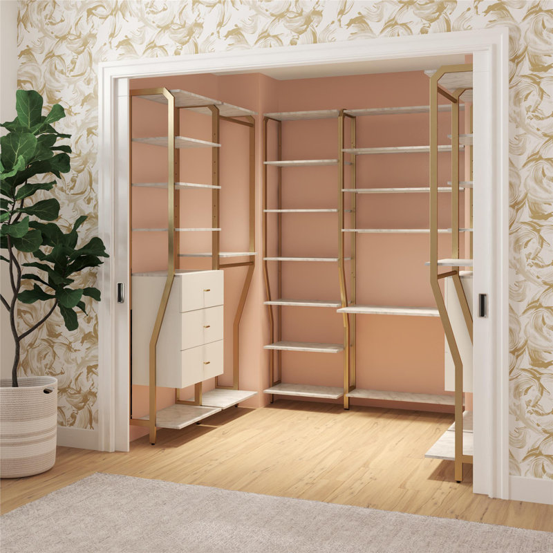 Gwyneth White Marble and Gold Closet Organizer with Hanging Rods