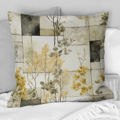 Green Cubic Botanical Dreams I - Floral Polyester Throw Pillow