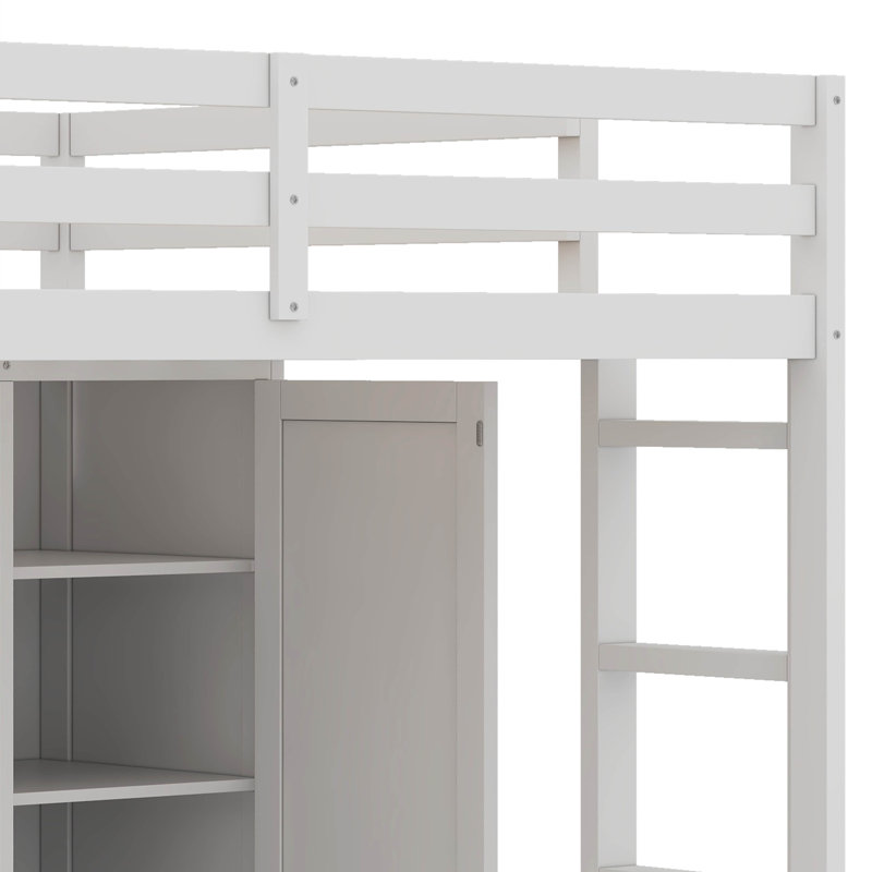 Lit mezzanine en bois avec garde-robe et escalier réversible, cadre de lit multifonction avec tablettes et armoire, Double
