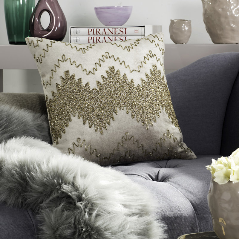 Gold Embroidered Velvet Square Throw Pillow