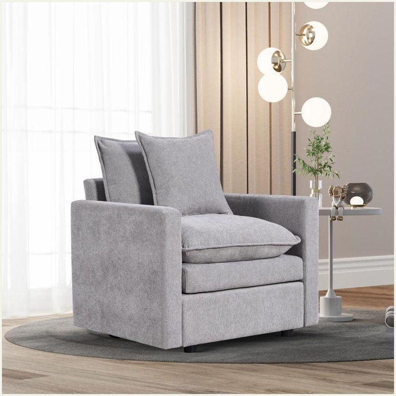 Canapé Comfy à assise simple en chenille - fauteuil de lecture avec coussins décoratifs et amp; Structure en bois massif | Chenille | Bois | Dossier serré