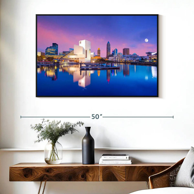 Horizon du centre-ville de Cleveland, Cadre flottant noir, 40 po x 27 po