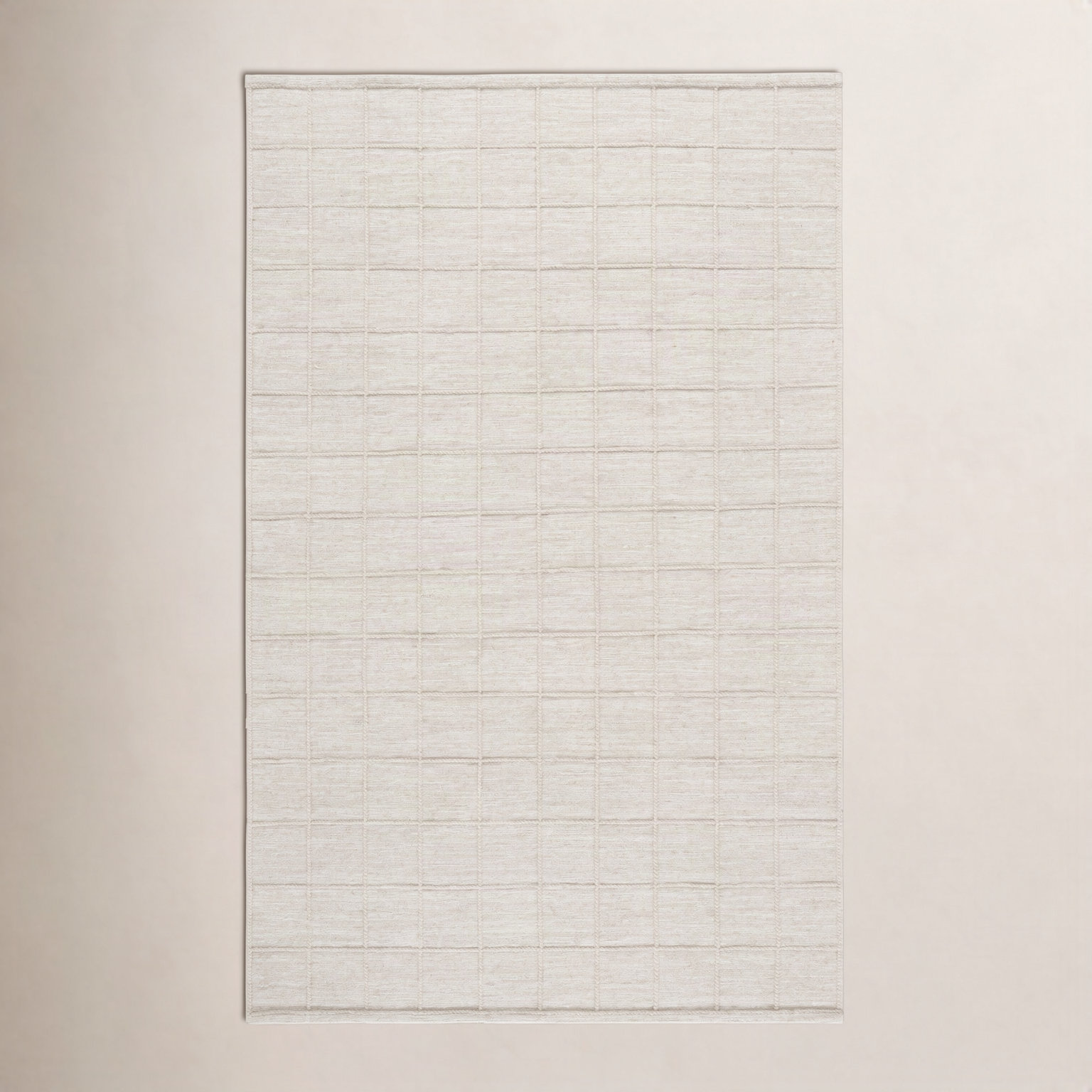 Beige Hand-Woven Geometric Wool Rug, Rectangle 5' x 8'