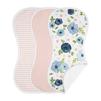 Watercolor Floral Navy Blue and Pink Absorbent Burp Cloths by Sweet Jojo Designs -  3P-Burp-WatercolorFloral-PK-BU