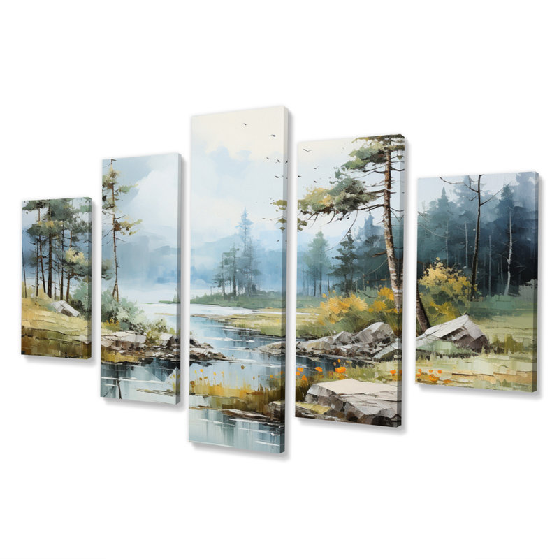  «Suède Serenity Lake II - impression sur toile de paysages - 5 panneaux