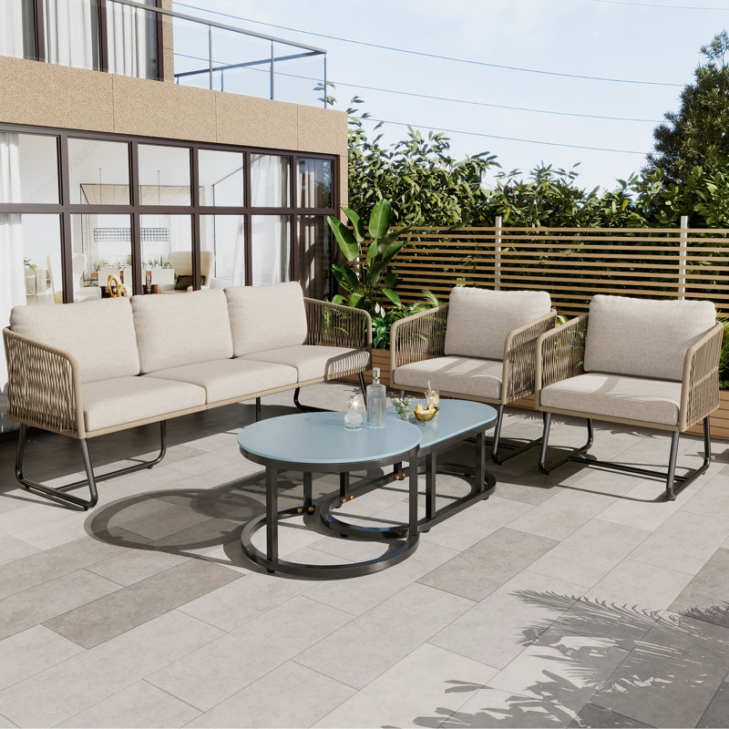 Outdoor Lounge Set With 8cm Thick Cushions & Weather-resistant Frame