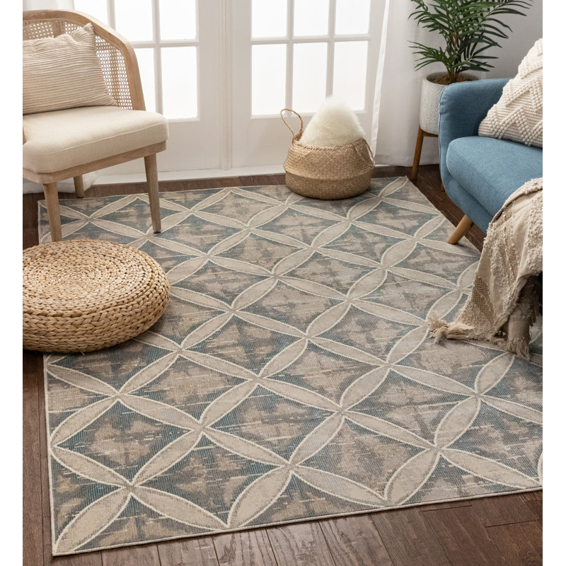 Tapis beige à motif de treillis contemporain Campo Sofia, Rectangle 8 pi 9 po x 12 pi 5 po