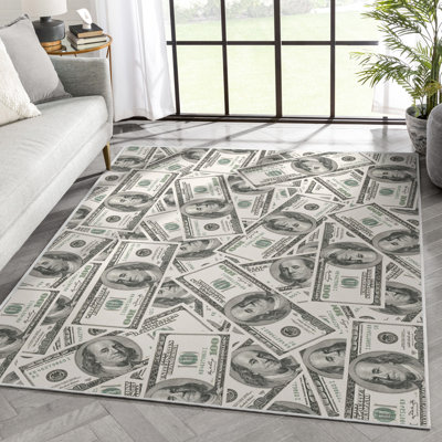  Money Dollar Bill Front Modern Green Area Rug
