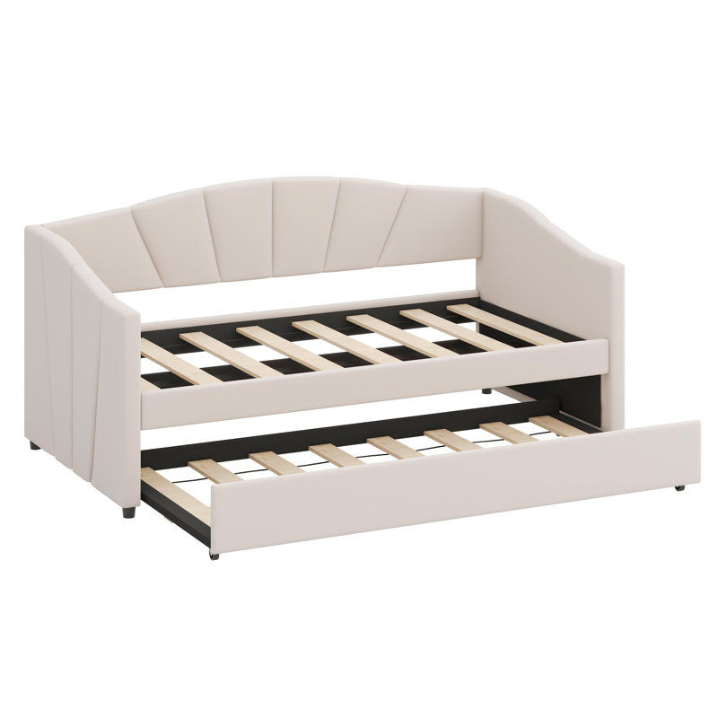 Lit de jour rembourré avec lit gigogne, Beige