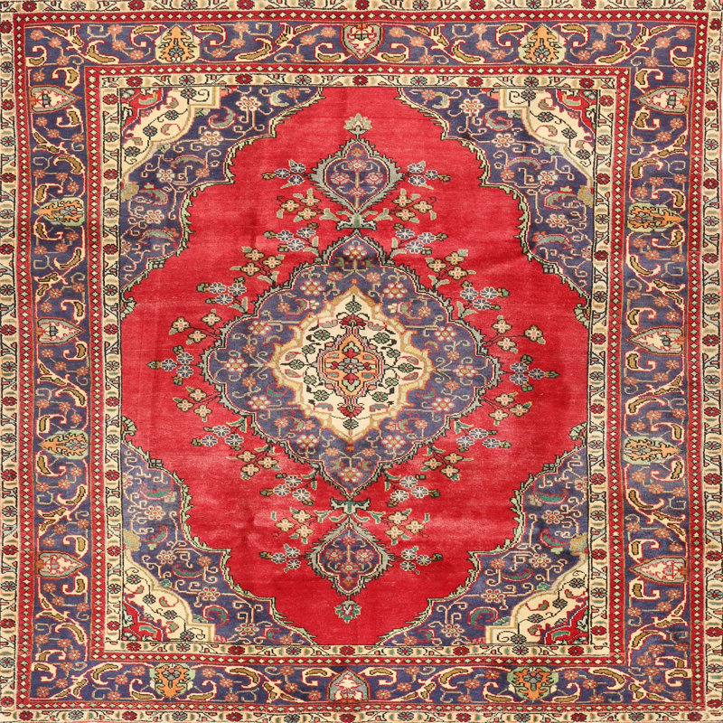 Rouge/bleu oriental Harvey-Lee Tapis décoratif, Carré 3 pi